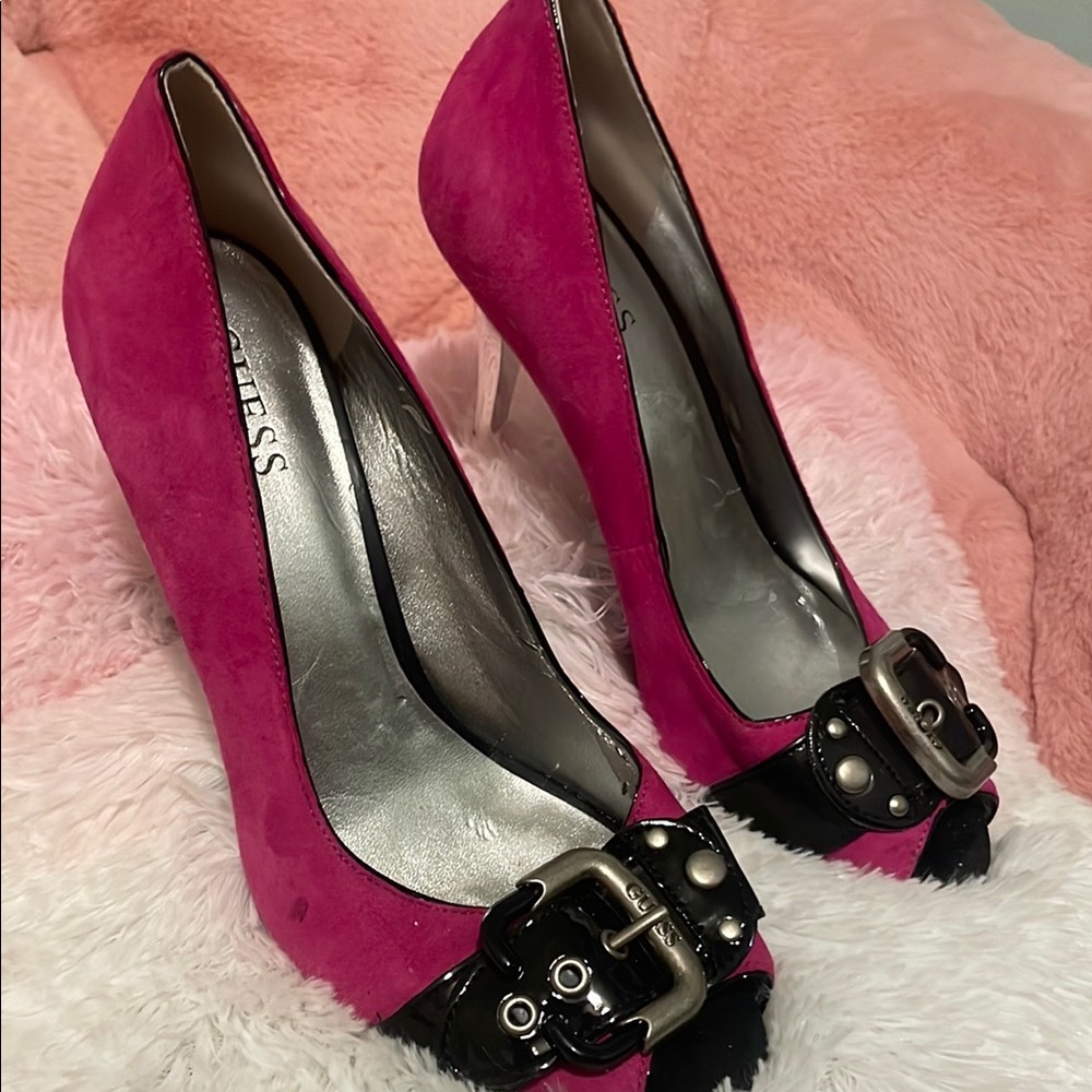 Guess Pink and Black Heels with Buckle Detail